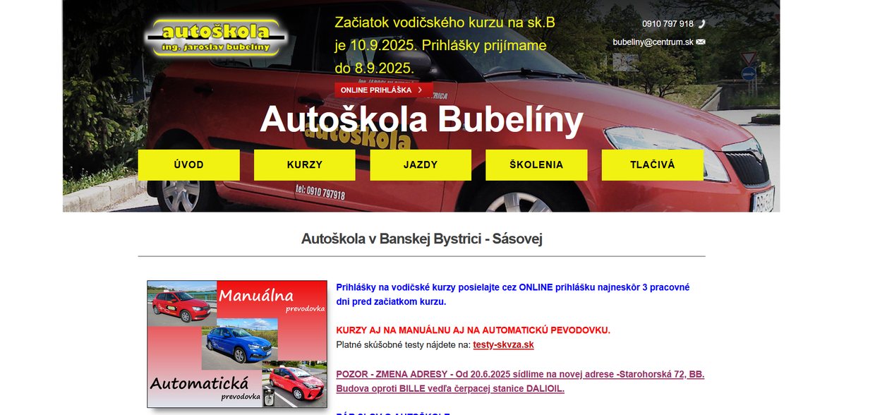 Autoškola Bubelíny — pôvodný web
